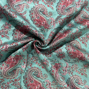 Sea Green Paisley Print Cotton Satin Fabric 23869