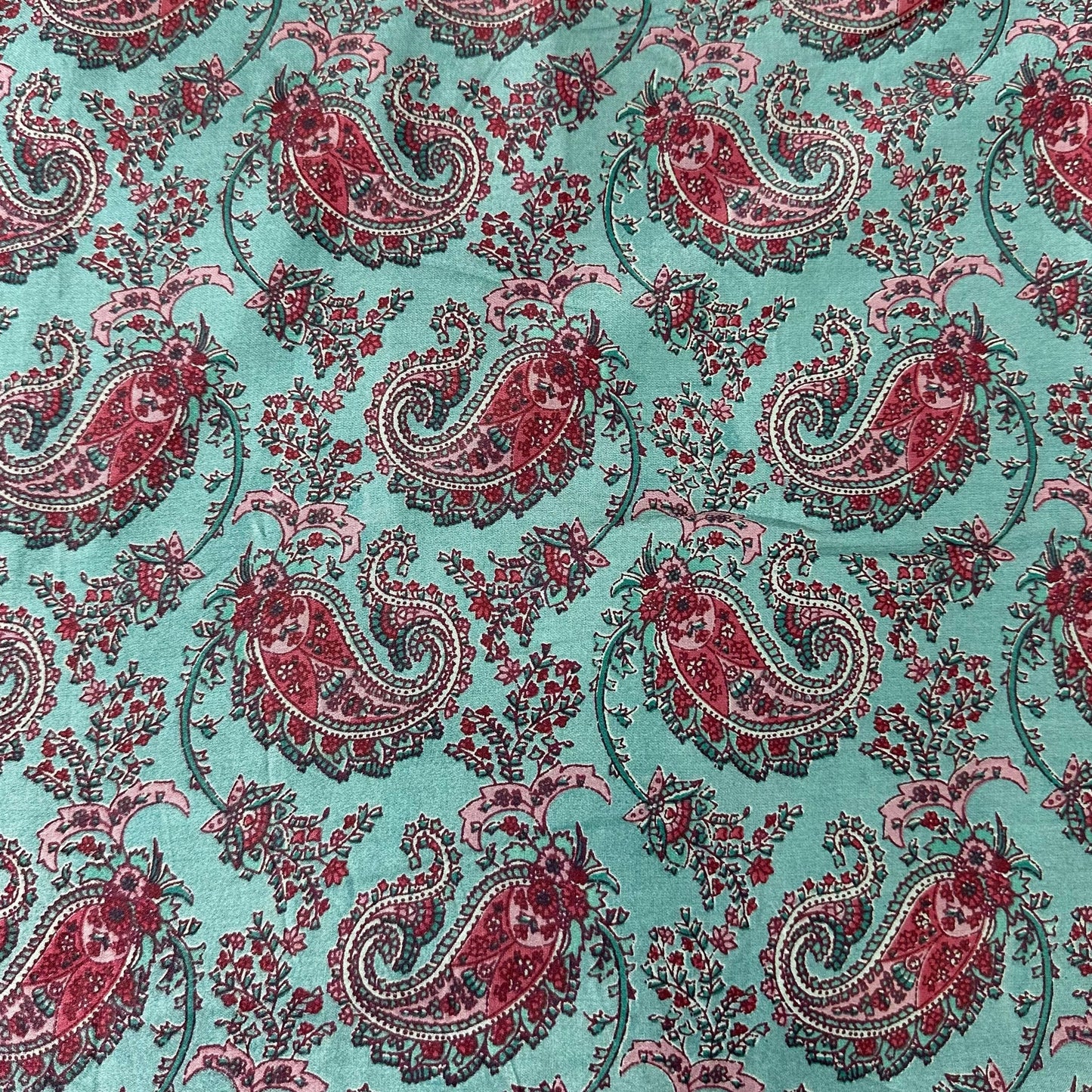 Sea Green Paisley Print Cotton Satin Fabric 23869