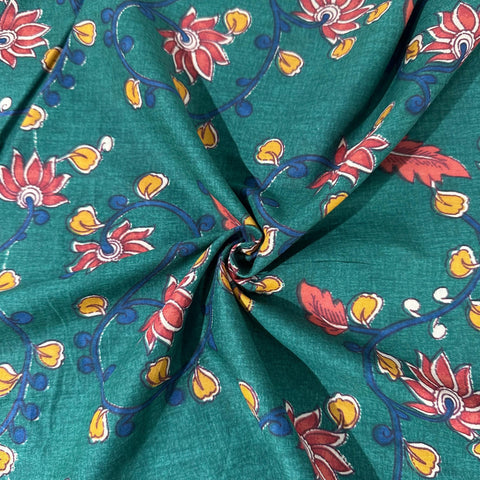 Green Kalamkari Print Cotton Fabric 24232