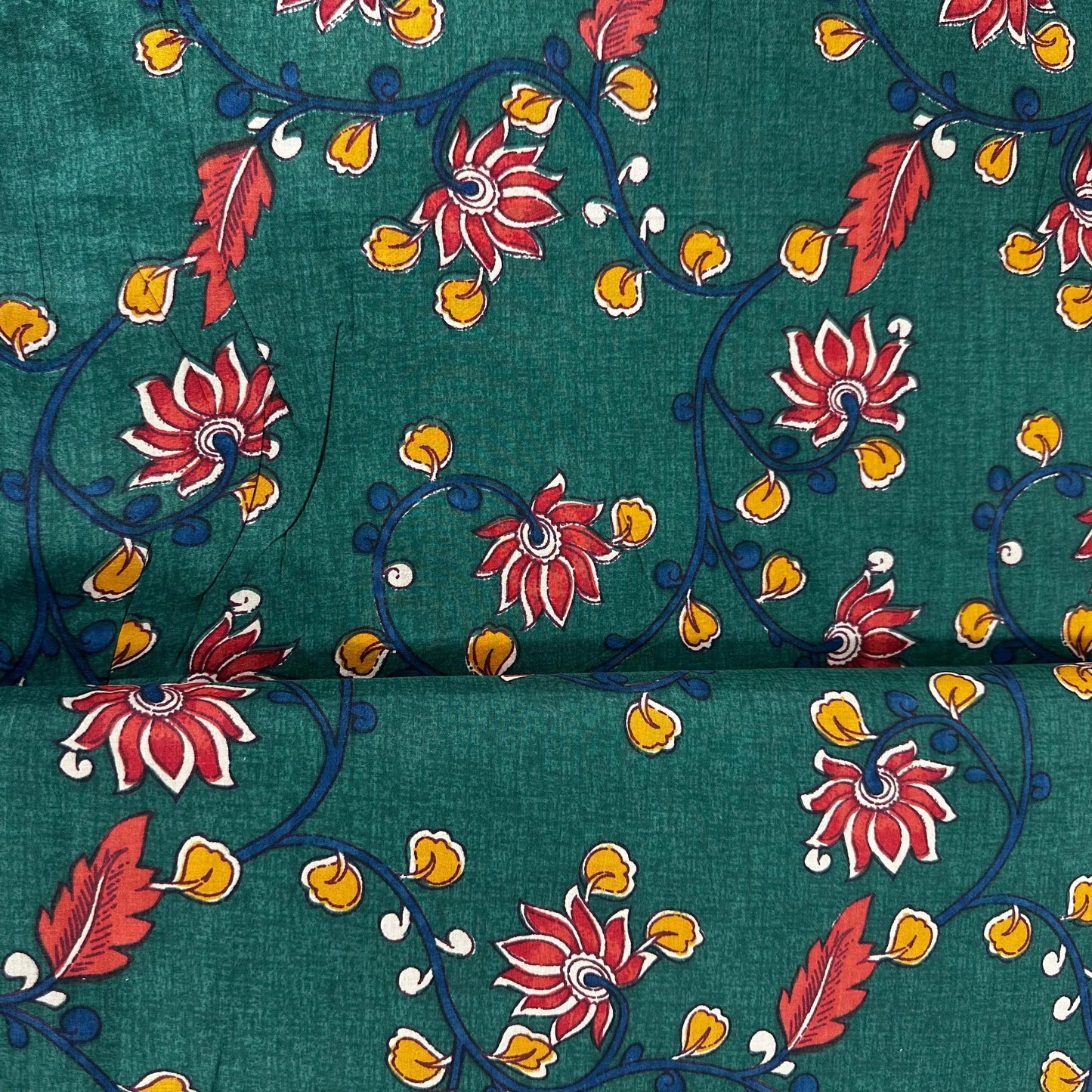 Green Kalamkari Print Cotton Fabric 24232