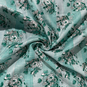Blue Floral Print Lurex Cotton Fabric 23789