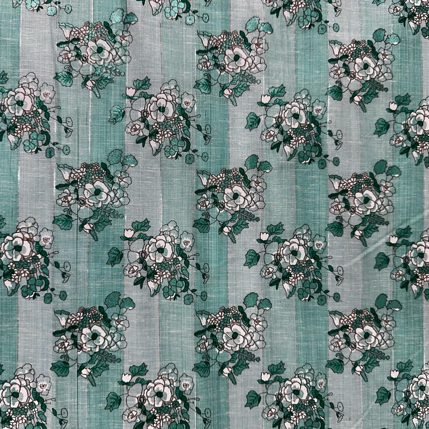 Blue Floral Print Lurex Cotton Fabric 23789