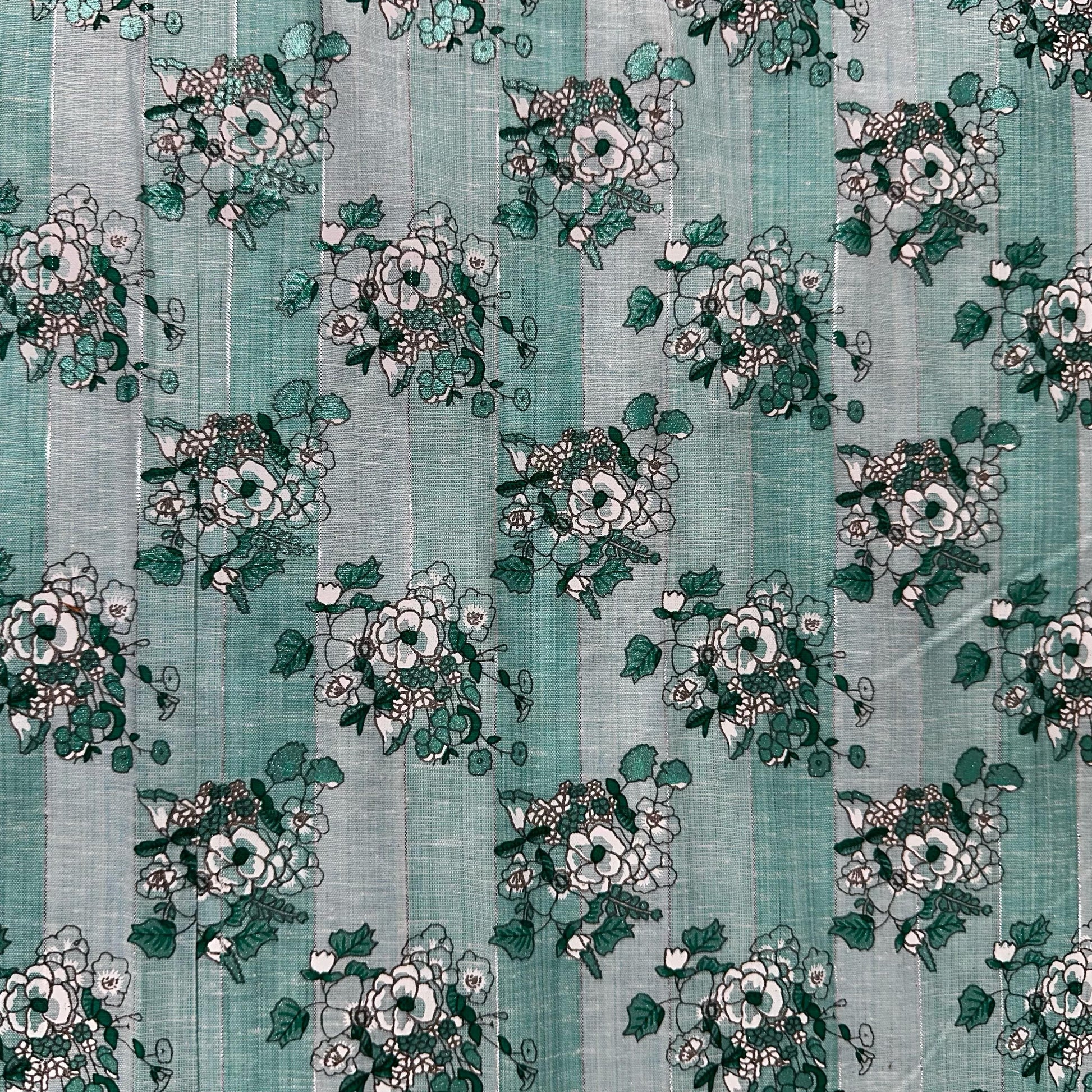 Blue Floral Print Lurex Cotton Fabric 23789