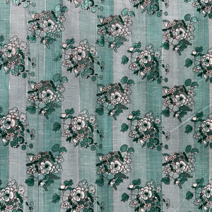 Blue Floral Print Lurex Cotton Fabric 23789