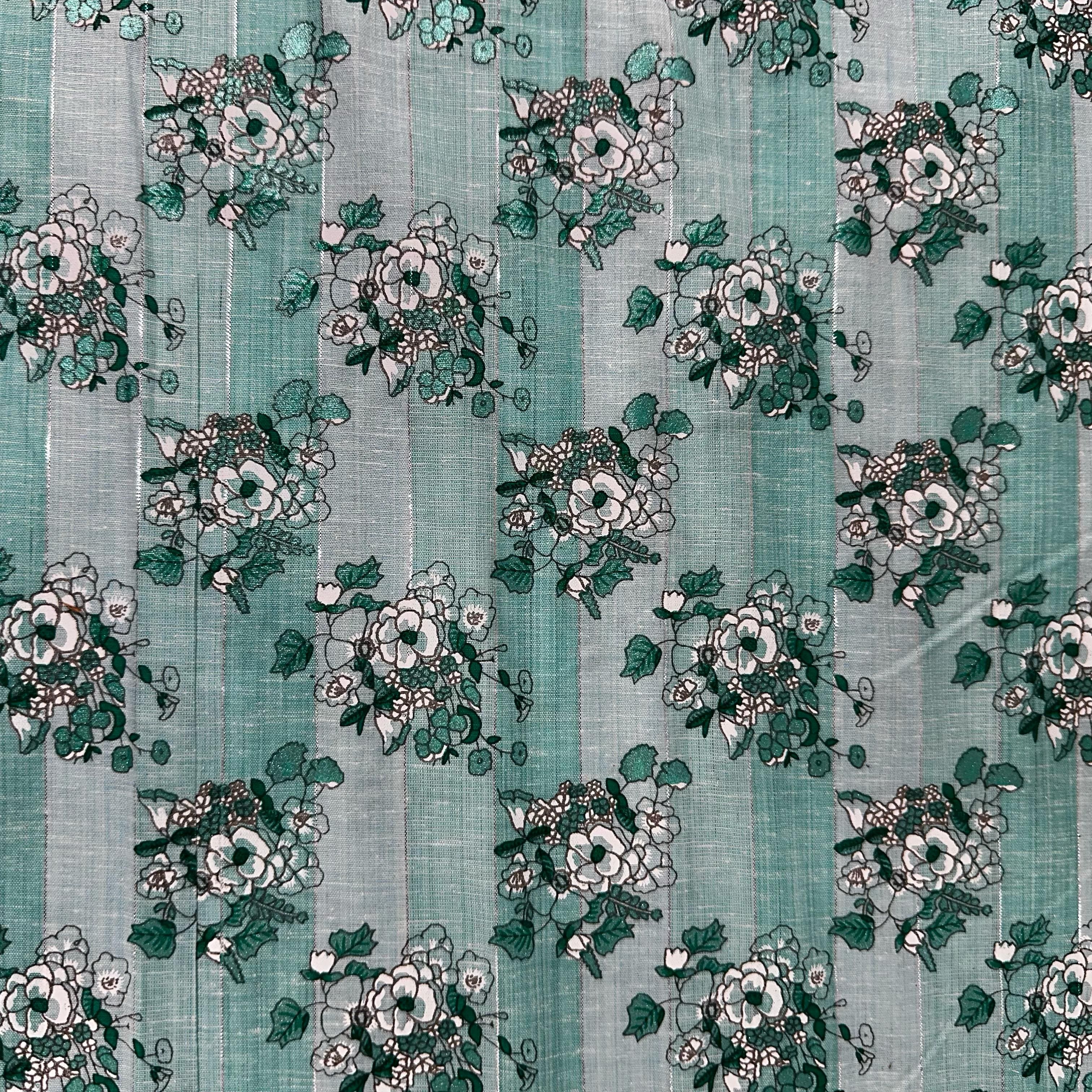 Blue Floral Print Lurex Cotton Fabric 23789