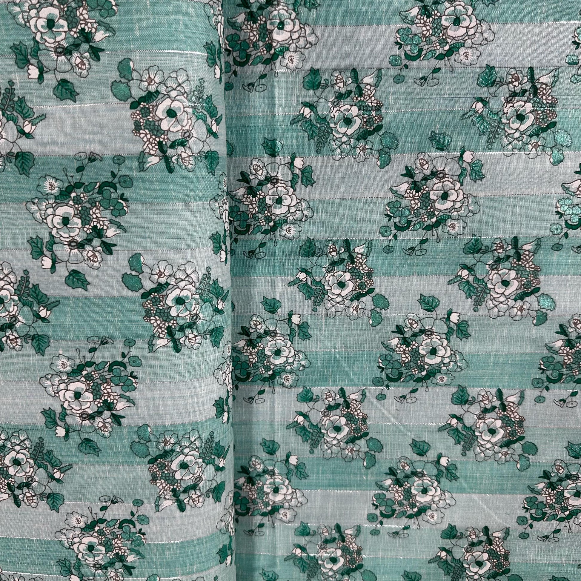 Blue Floral Print Lurex Cotton Fabric 23789
