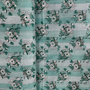 Blue Floral Print Lurex Cotton Fabric 23789