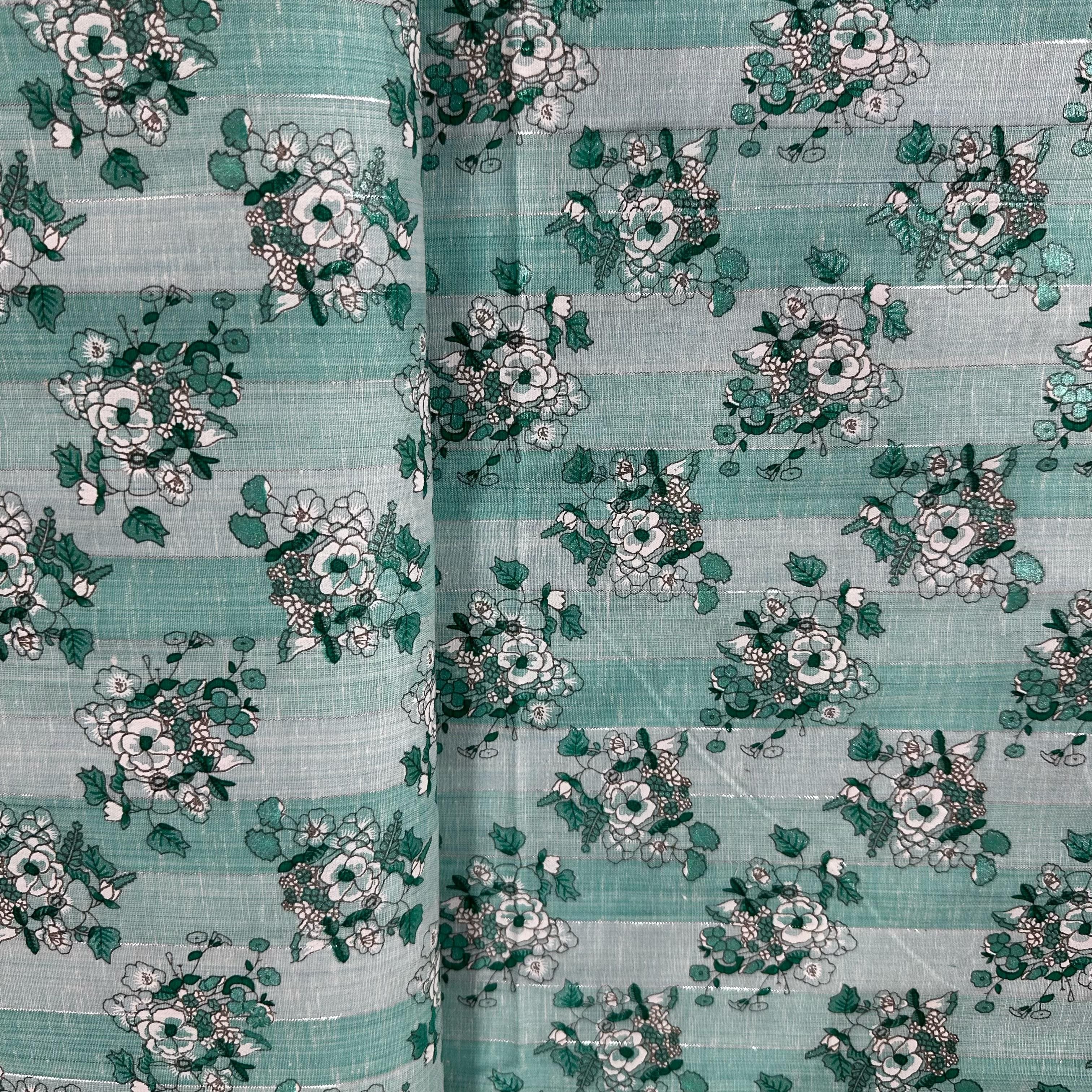 Blue Floral Print Lurex Cotton Fabric 23789