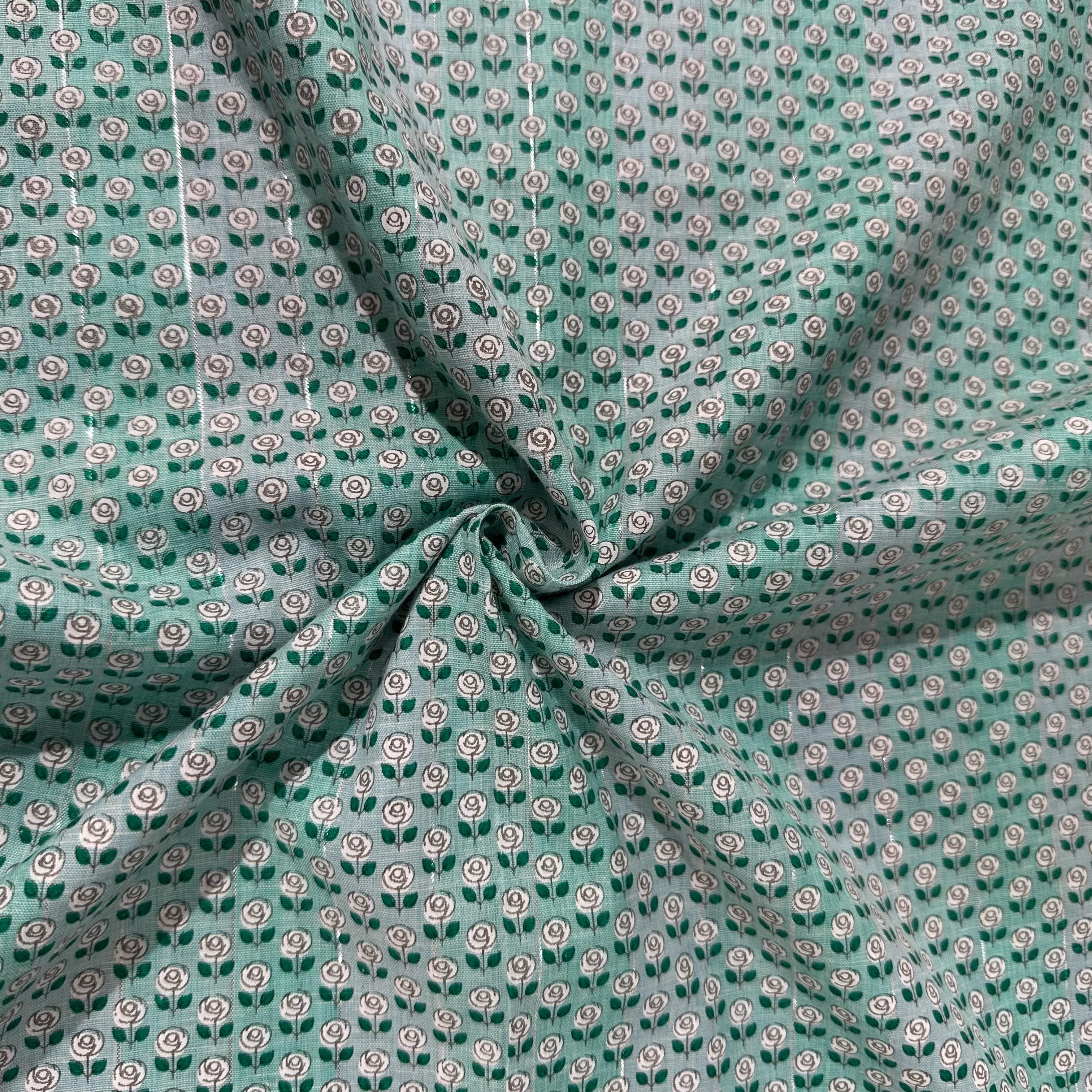 Blue Floral Print Lurex Cotton Fabric 23790