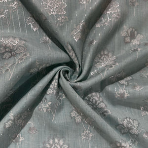 Sky Blue Floral Print Lurex Cotton Fabric 23787
