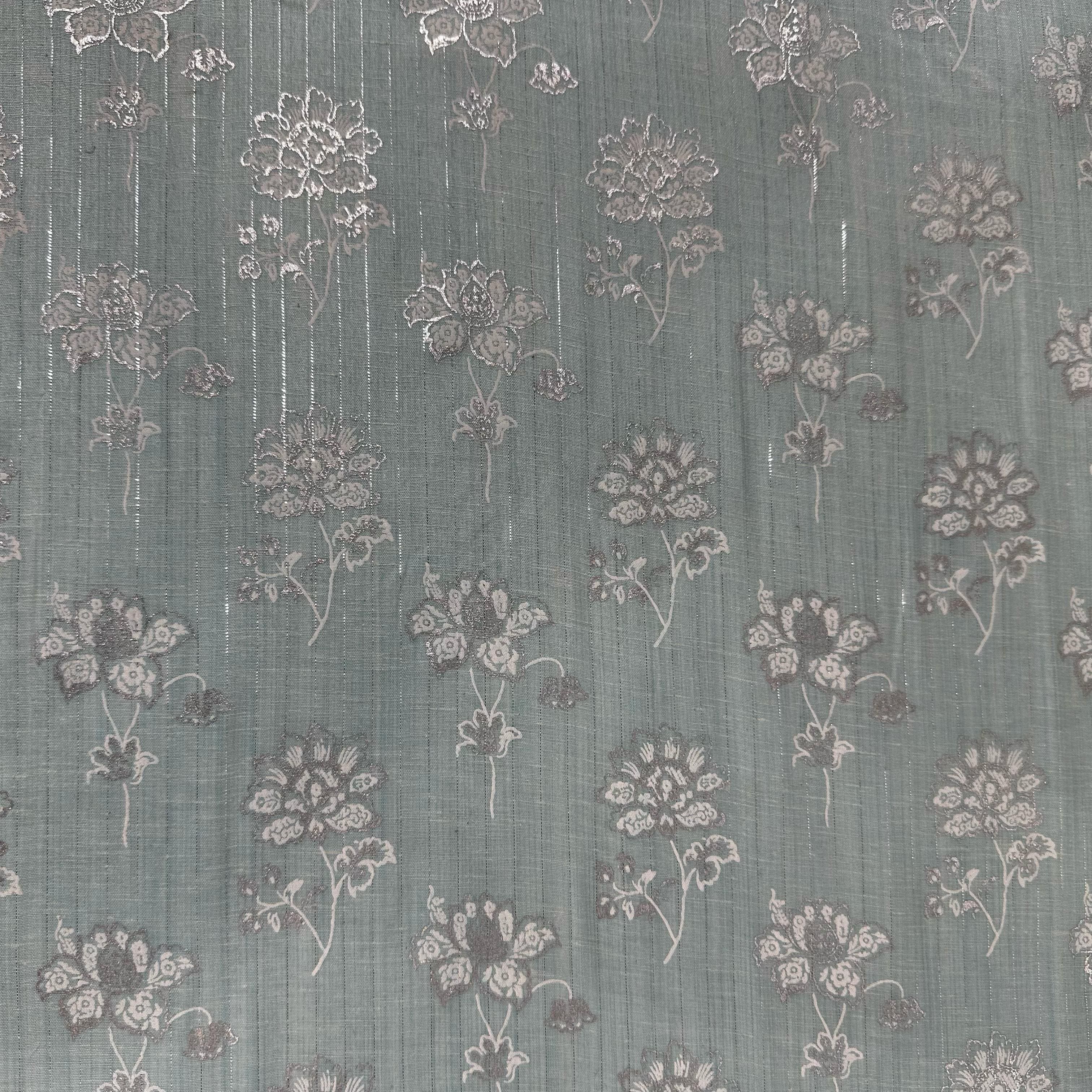 Sky Blue Floral Print Lurex Cotton Fabric 23787