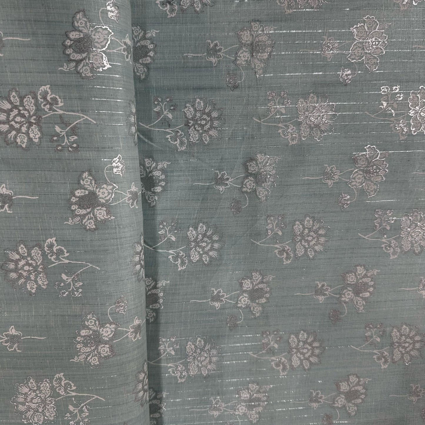 Sky Blue Floral Print Lurex Cotton Fabric 23787