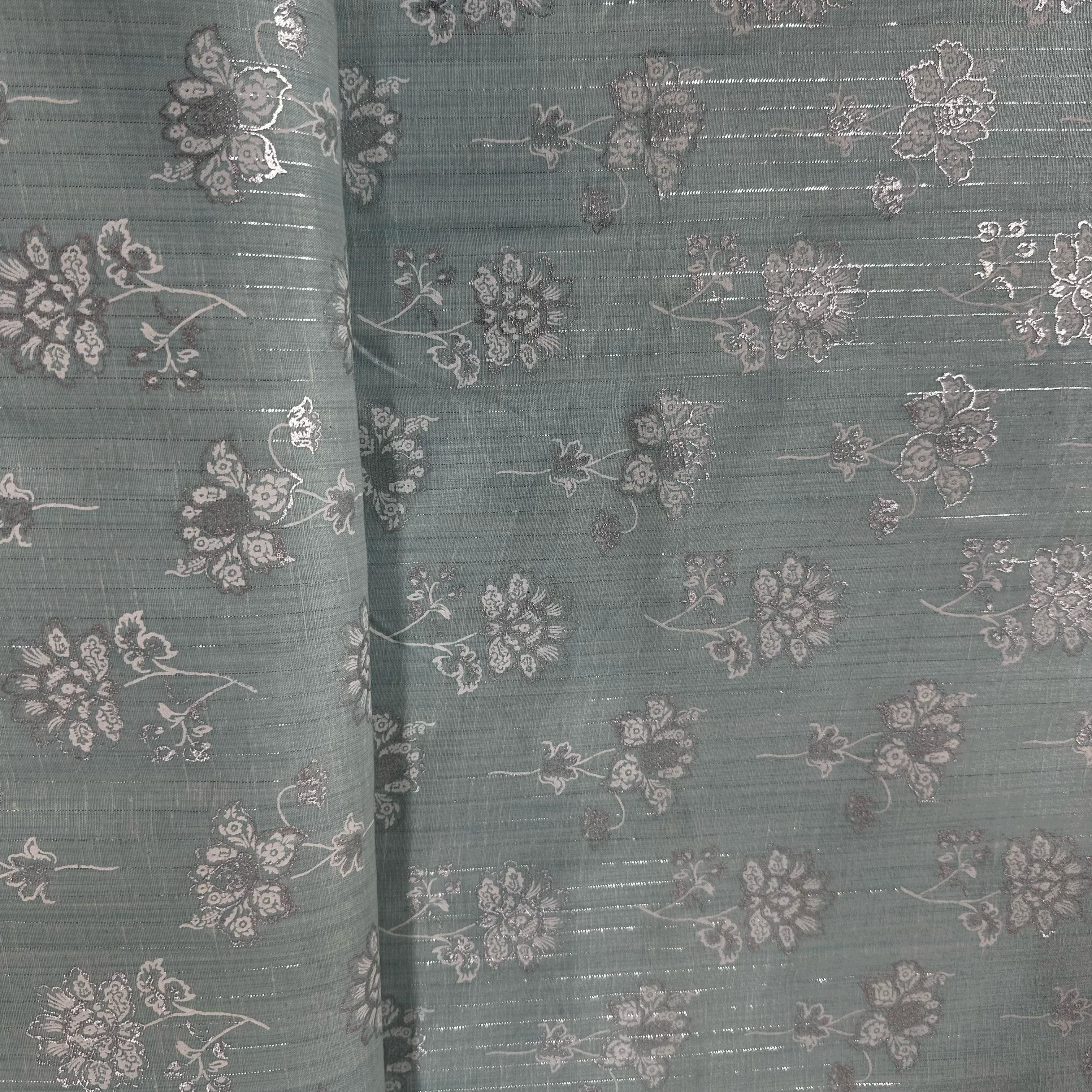 Sky Blue Floral Print Lurex Cotton Fabric 23787