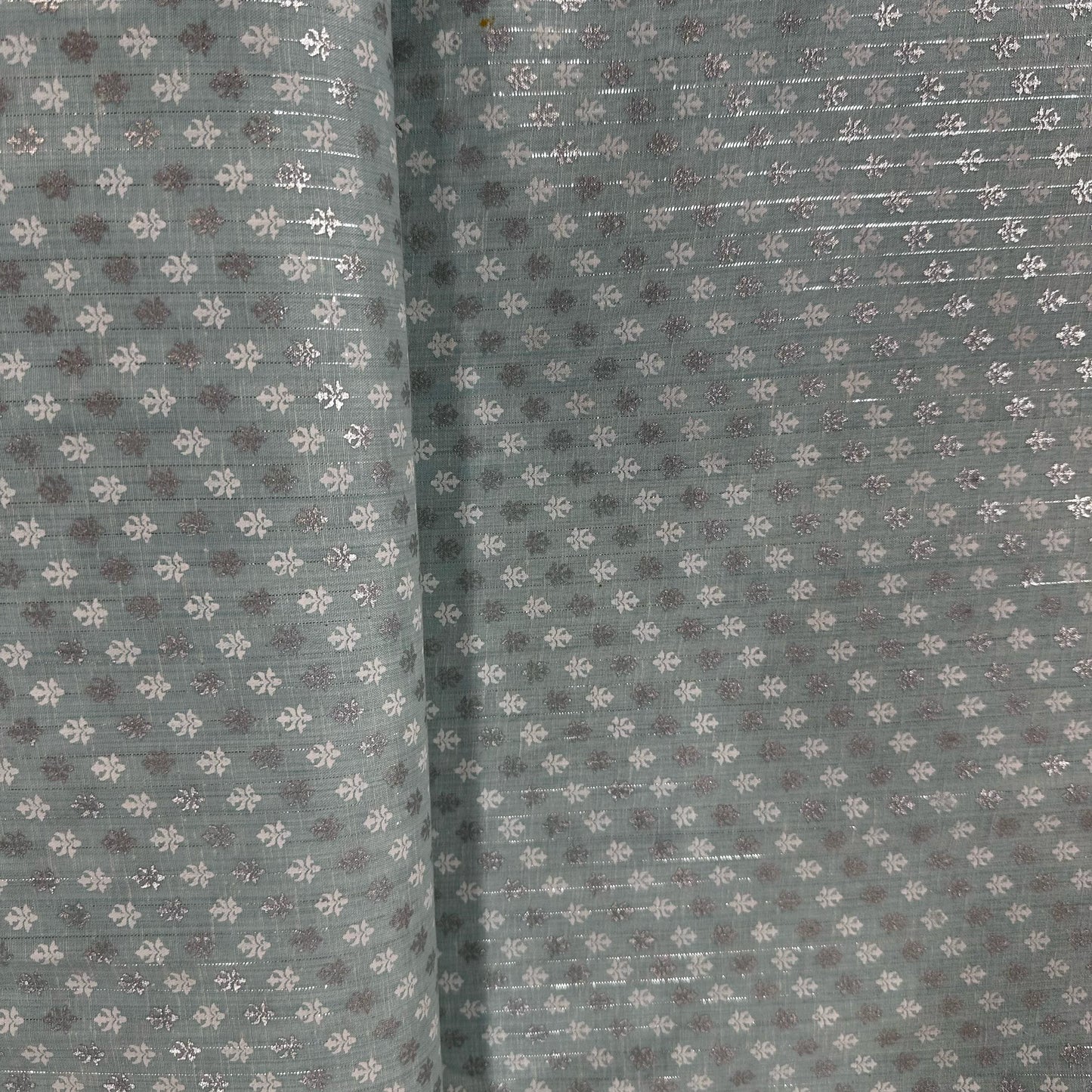 Sky Blue Floral Print Lurex Cotton Fabric 23788