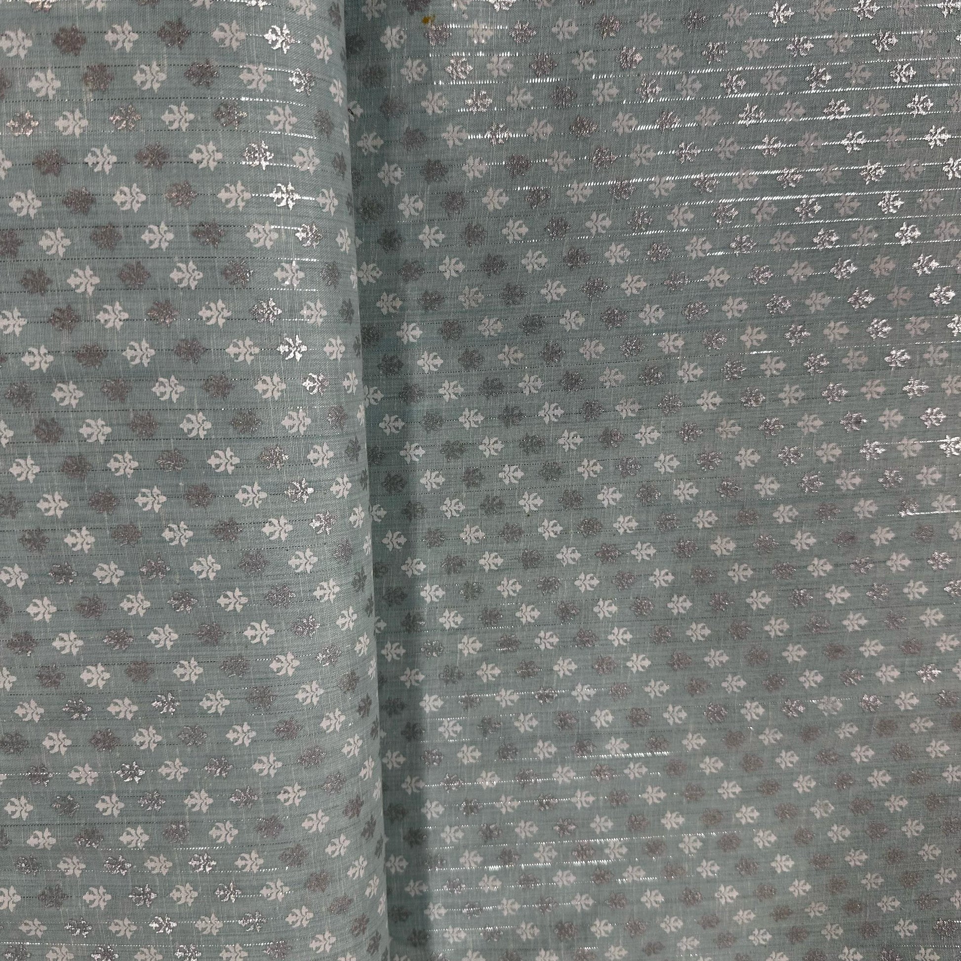 Sky Blue Floral Print Lurex Cotton Fabric 23788