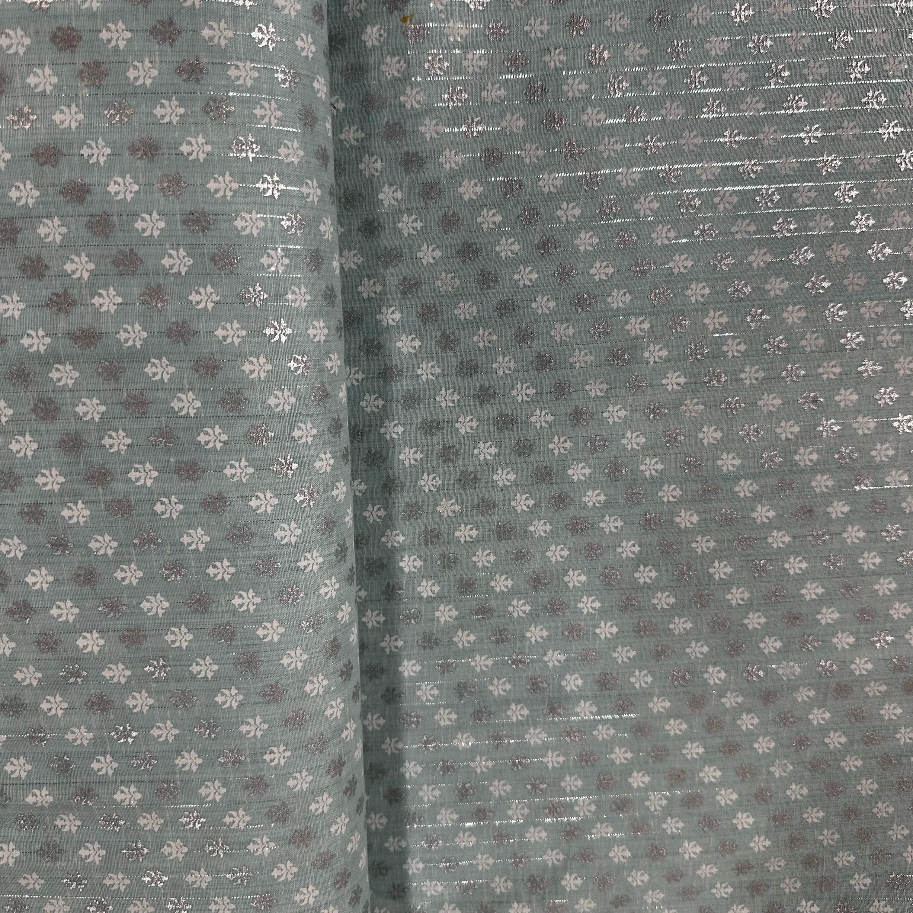 Sky Blue Floral Print Lurex Cotton Fabric 23788