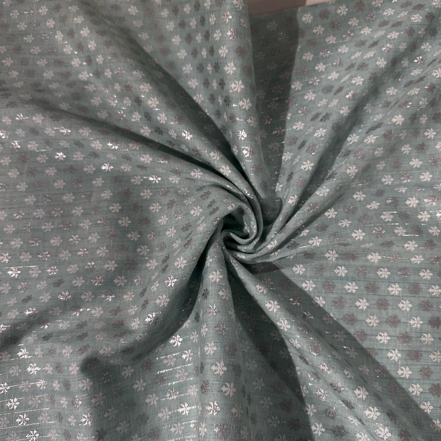 Sky Blue Floral Print Lurex Cotton Fabric 23788