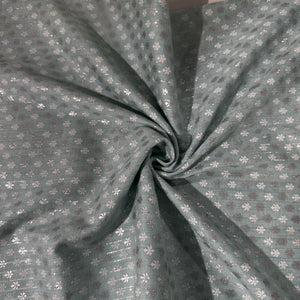 Sky Blue Floral Print Lurex Cotton Fabric 23788