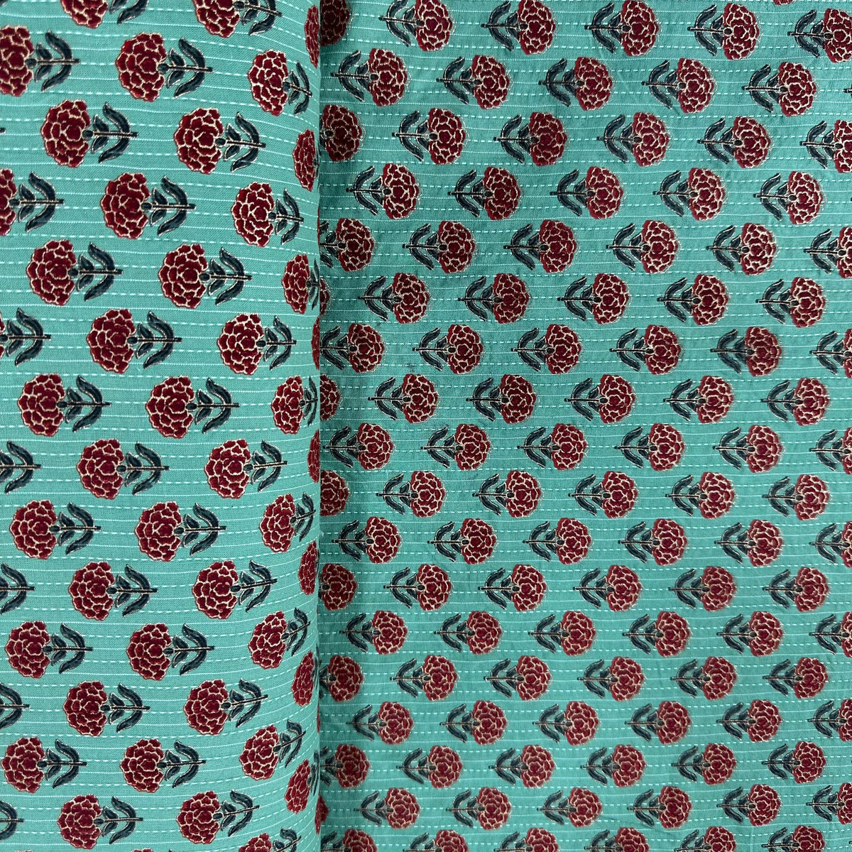 Green Floral Kantha Cotton Fabric 23783