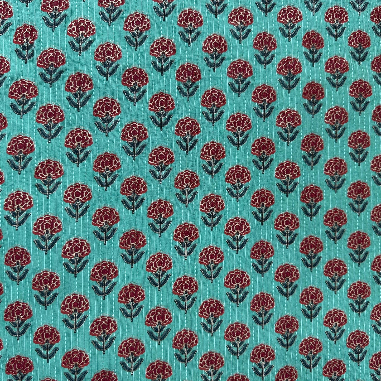 Green Floral Kantha Cotton Fabric 23783