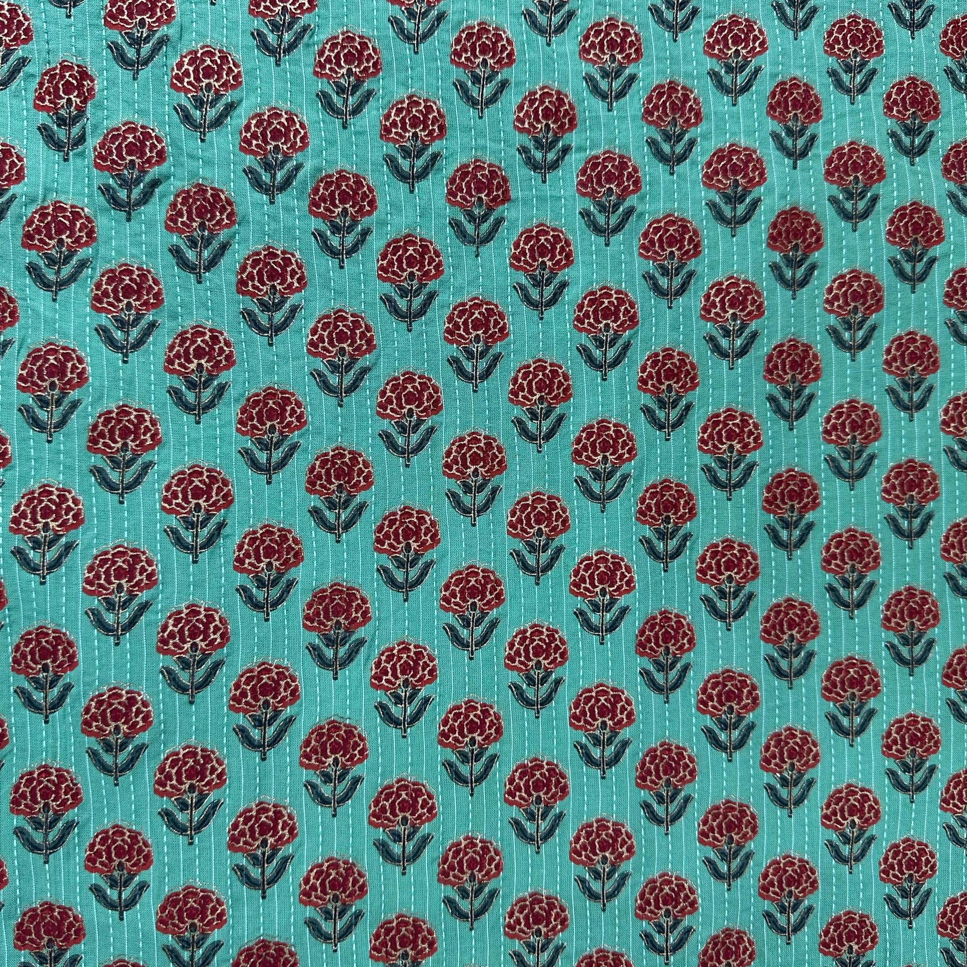 Green Floral Kantha Cotton Fabric 23783