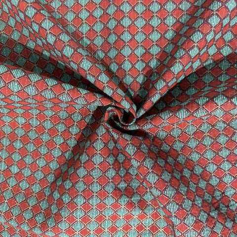 Red & Green Geometrical Print Kantha Cotton Fabric 23784