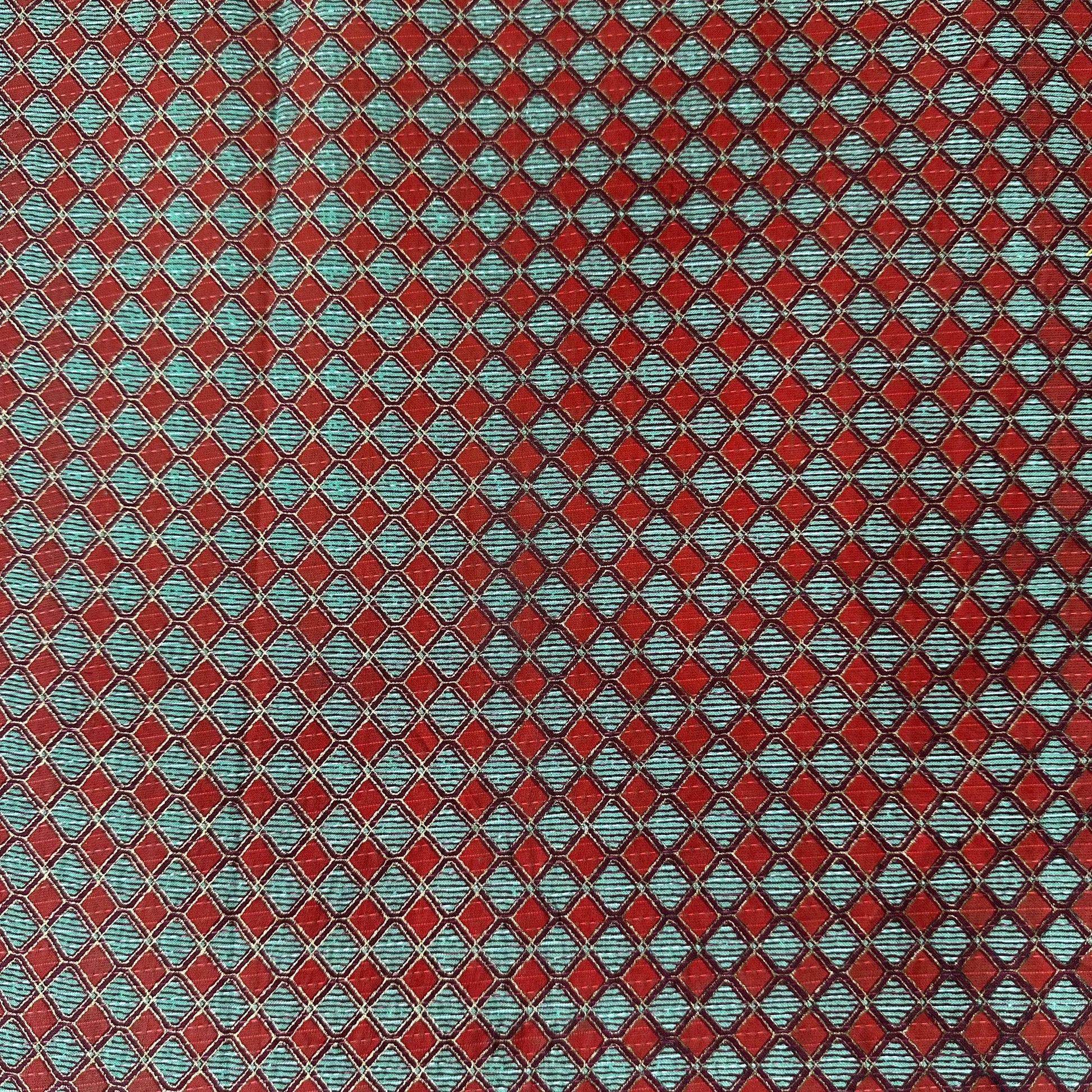 Red & Green Geometrical Print Kantha Cotton Fabric 23784