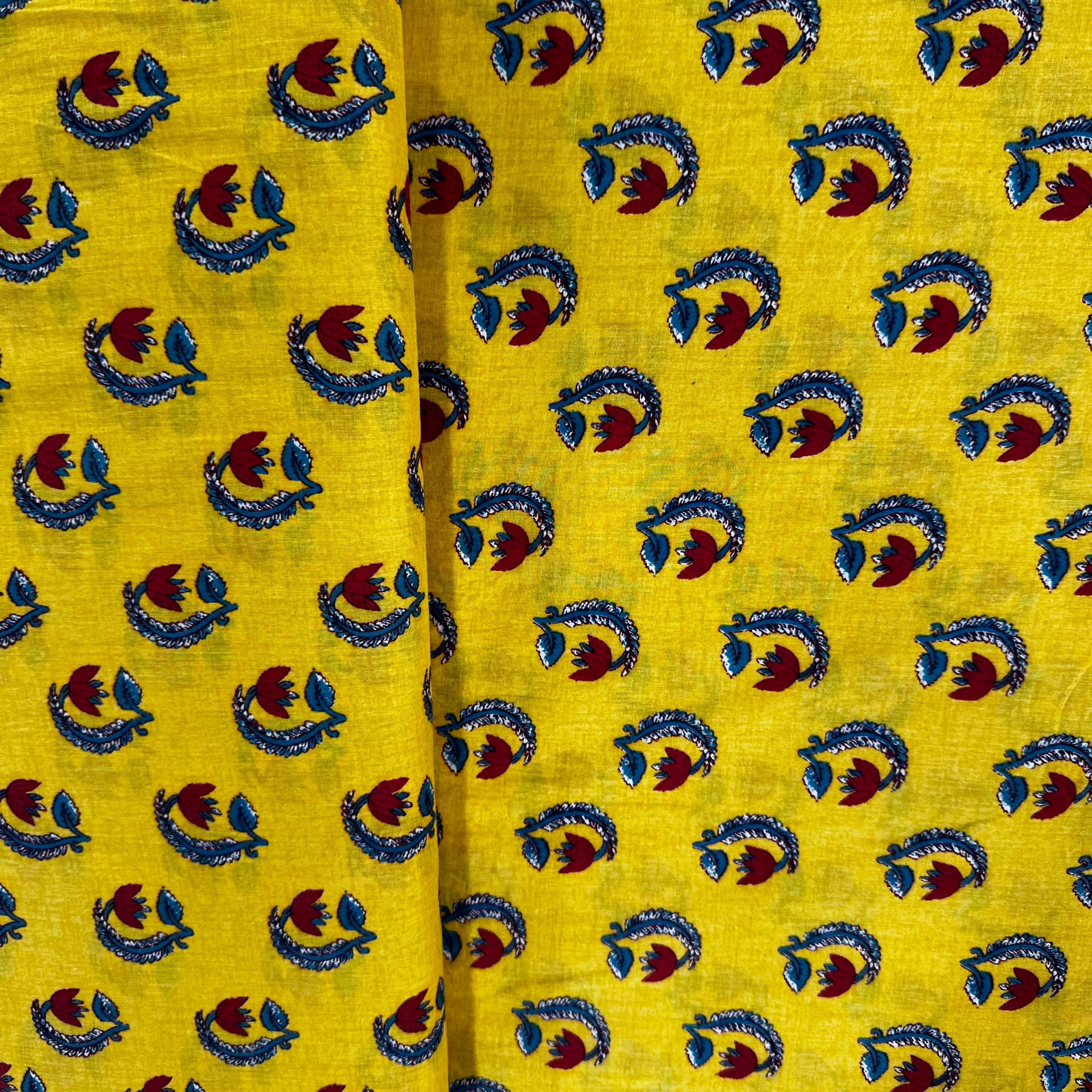 Yellow Floral Print Cotton Fabric 24243