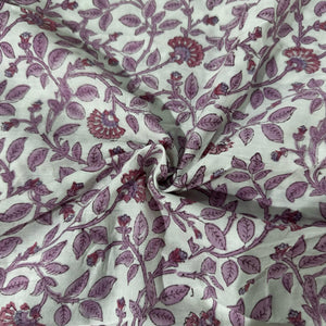 Off White Pink Handblock Thread Embroidery On Border Cotton Fabric 23735