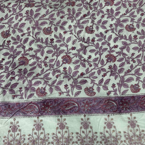 Off White Pink Handblock Thread Embroidery On Border Cotton Fabric 23735