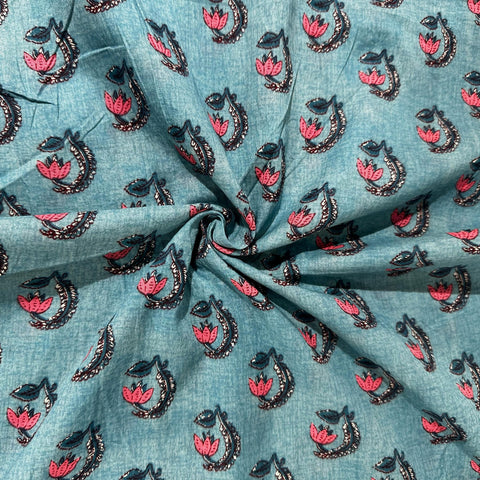 Blue Bagru Print Cotton Fabric 24246