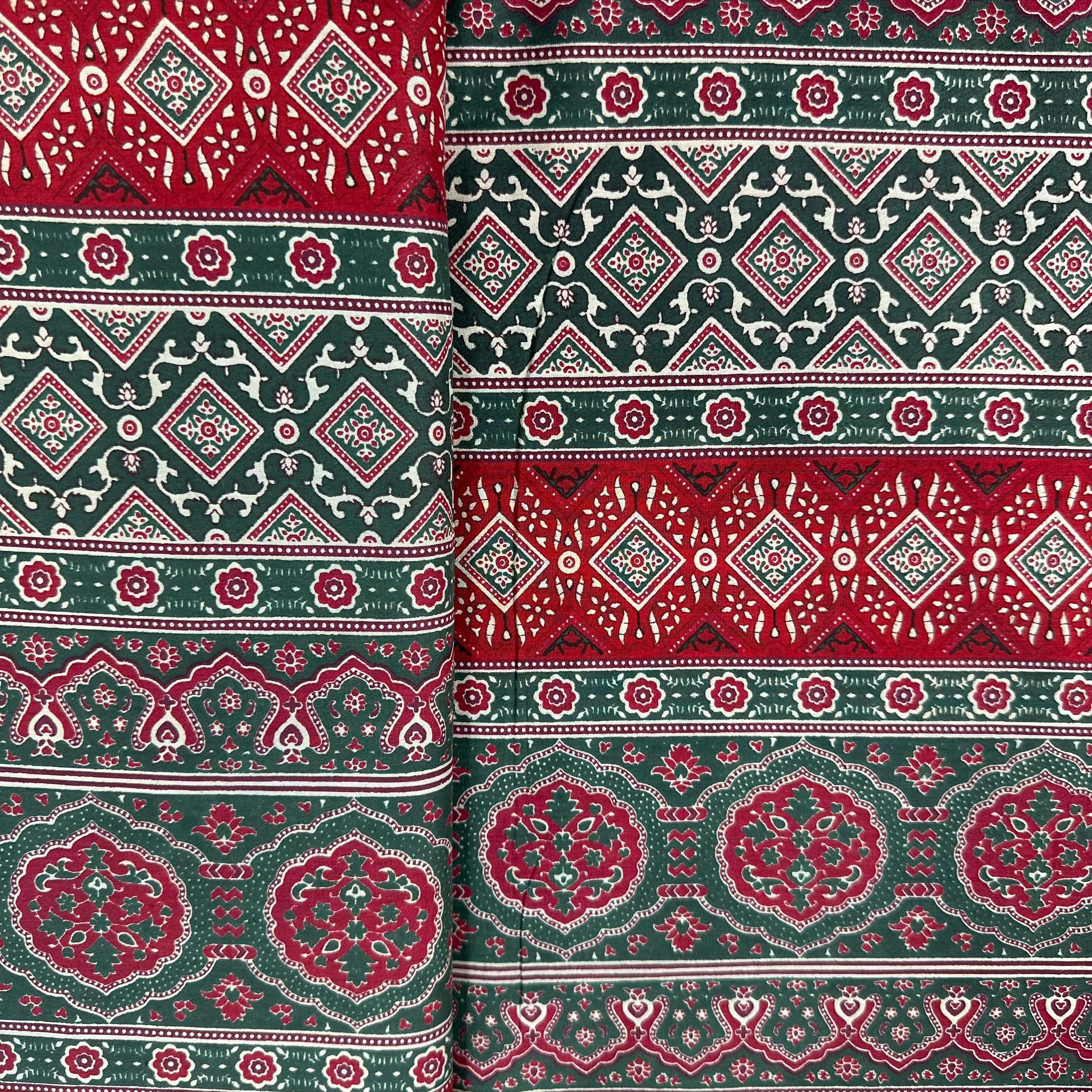 Green Ajrakh Print Cotton Fabric 24231