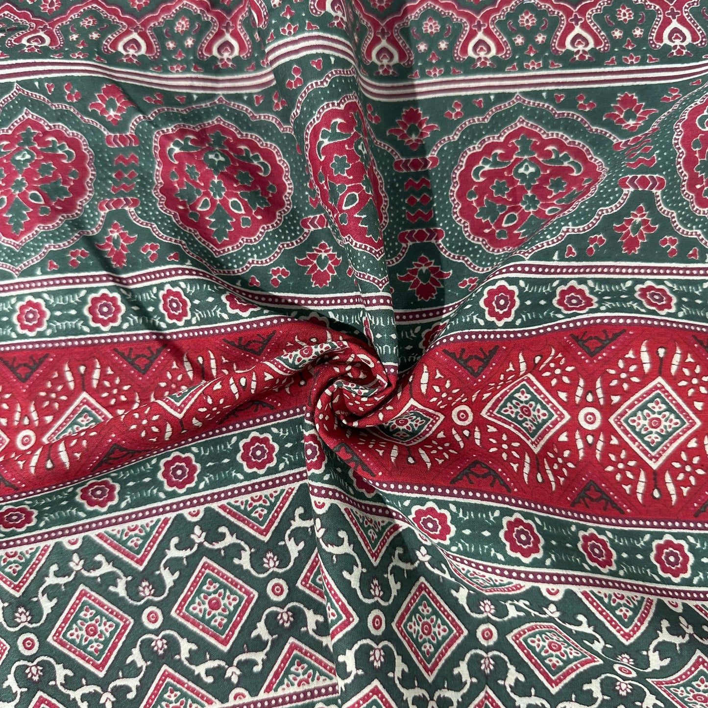 Green Ajrakh Print Cotton Fabric 24231