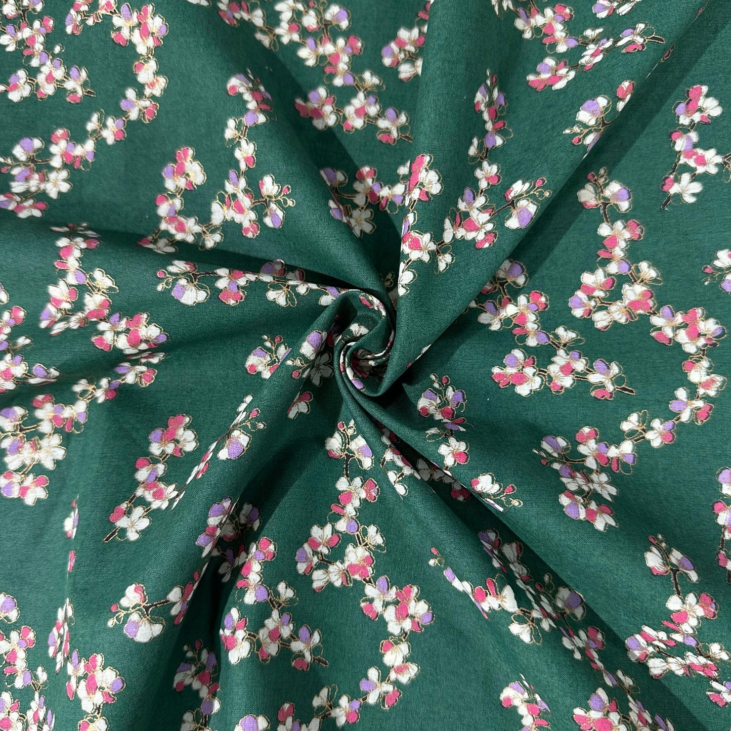 Dark Green Foil Print Cotton Fabric 23763