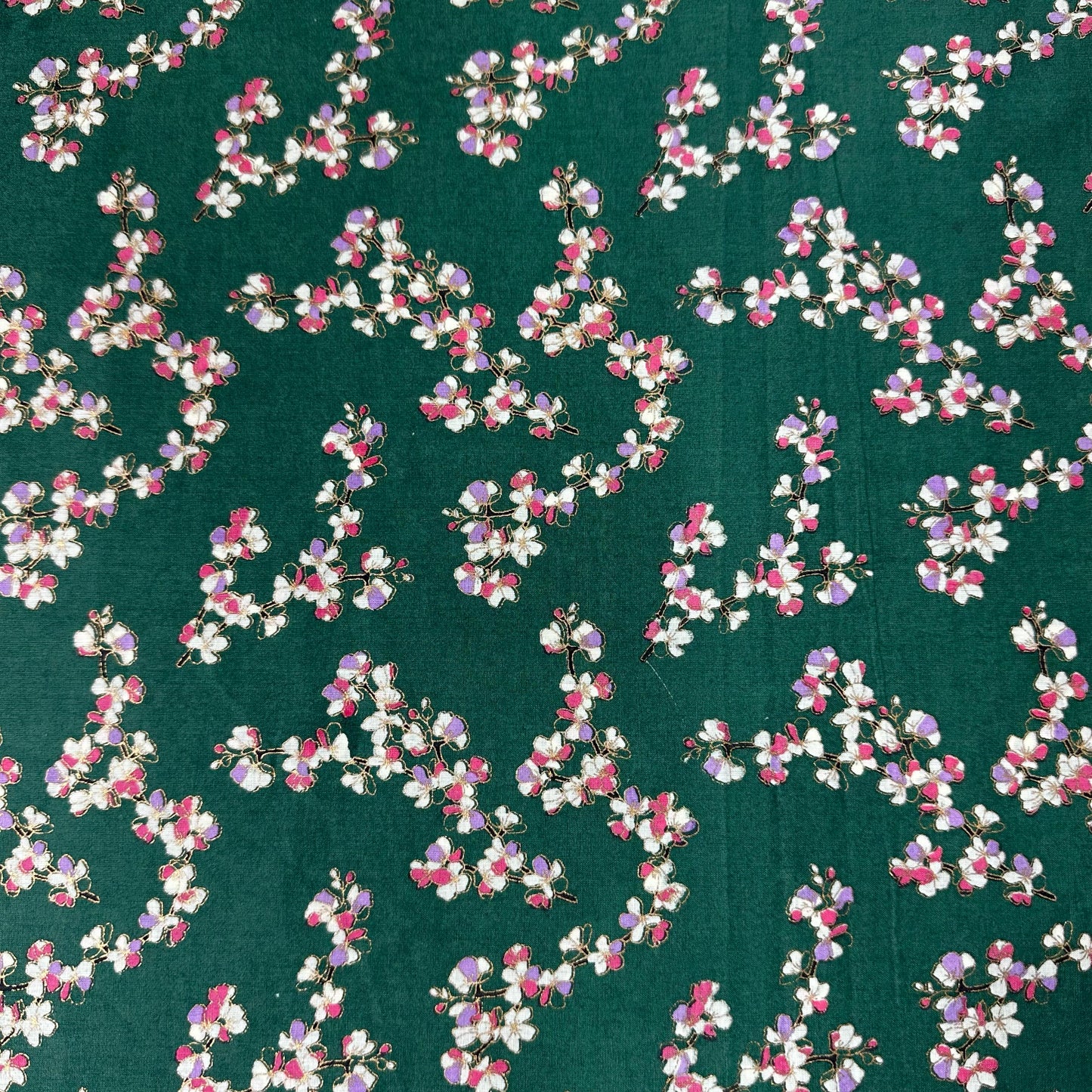 Dark Green Foil Print Cotton Fabric 23763