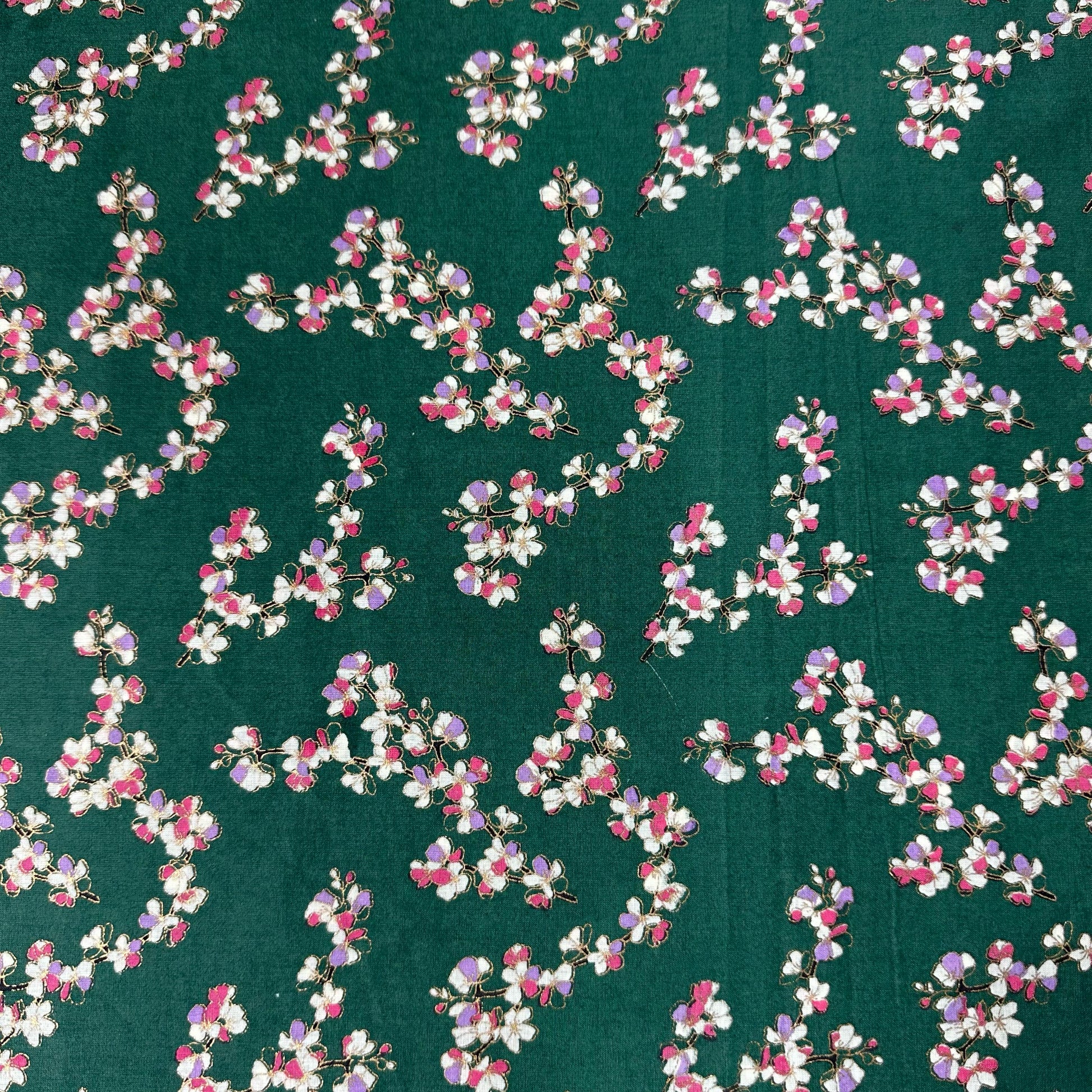 Dark Green Foil Print Cotton Fabric 23763