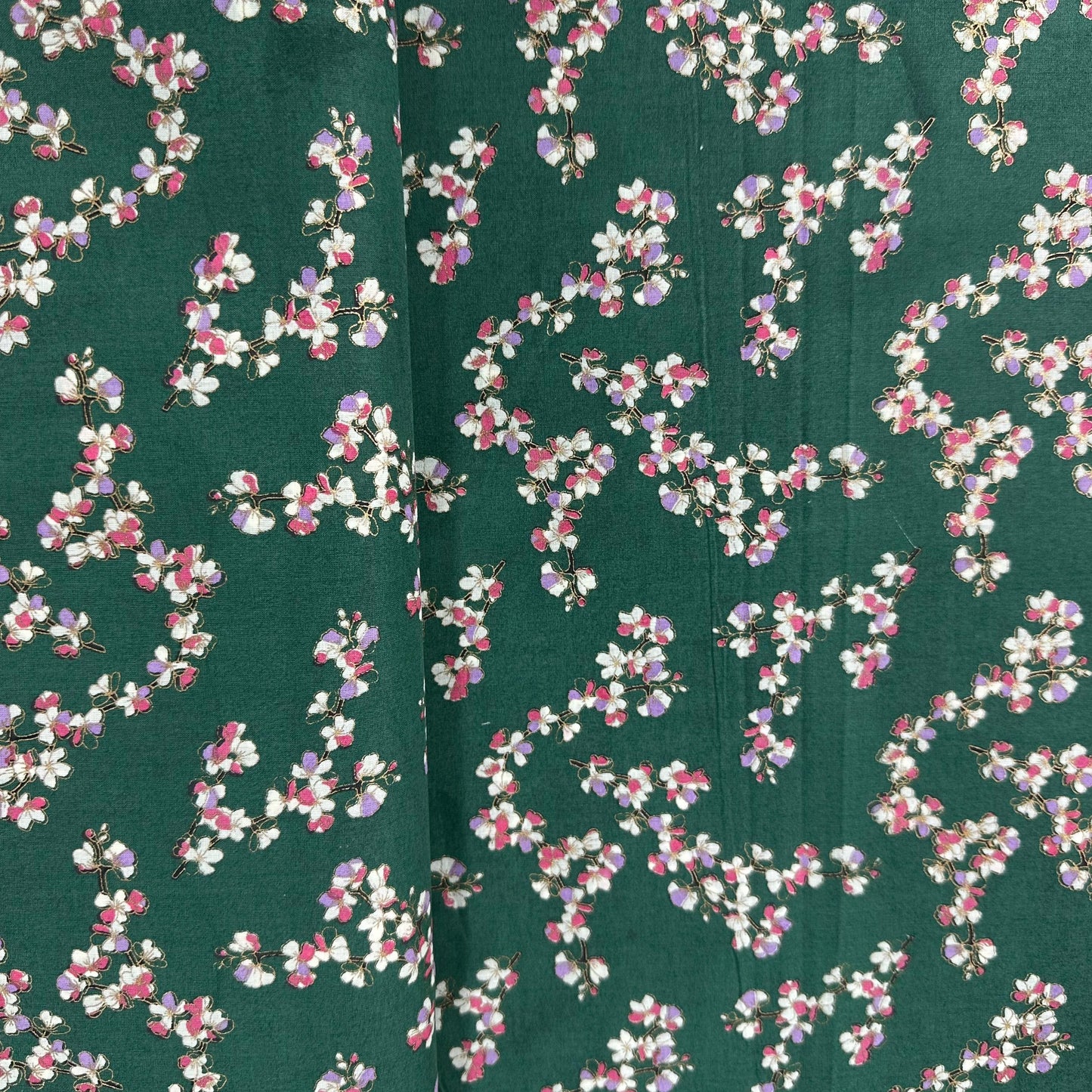 Dark Green Foil Print Cotton Fabric 23763
