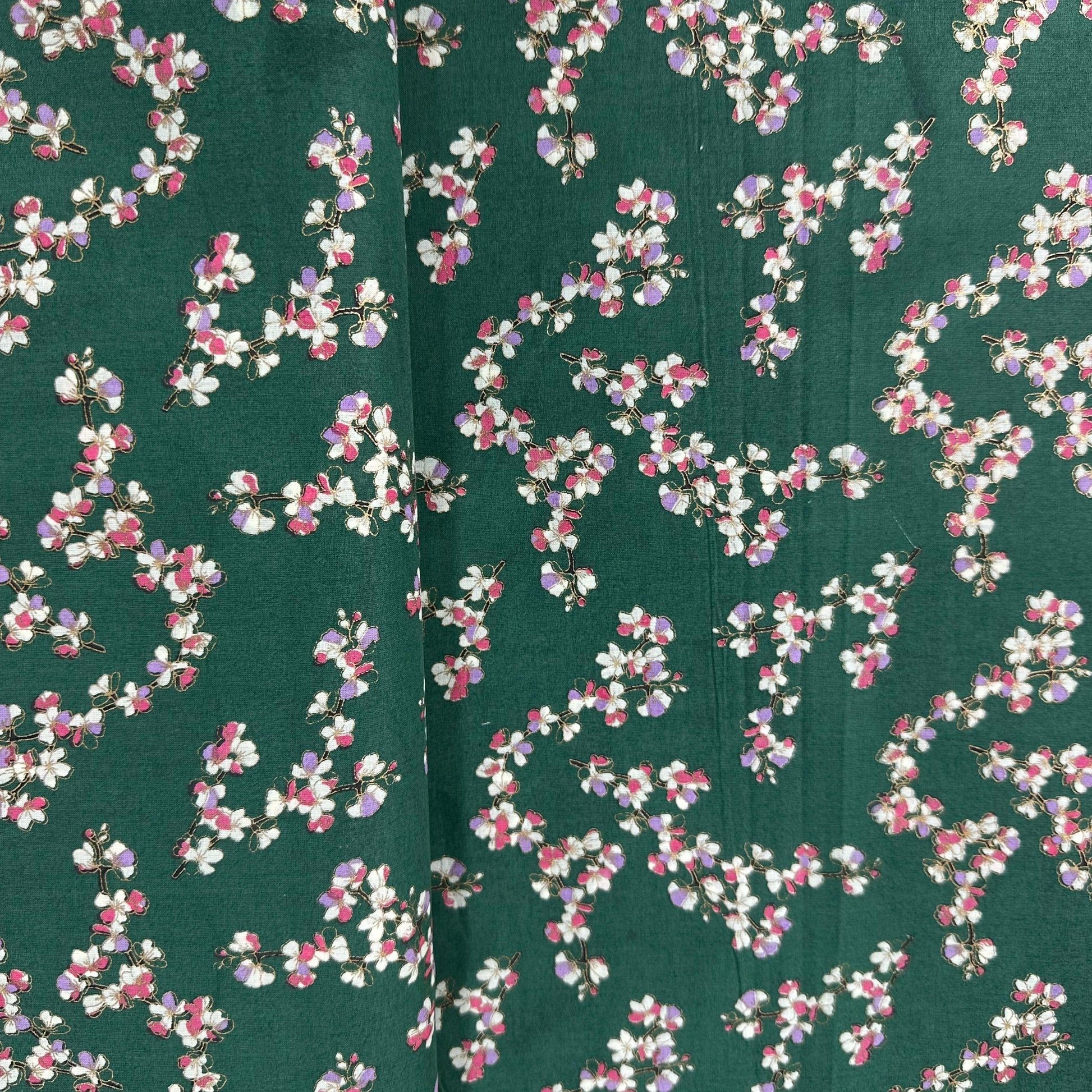 Dark Green Foil Print Cotton Fabric 23763