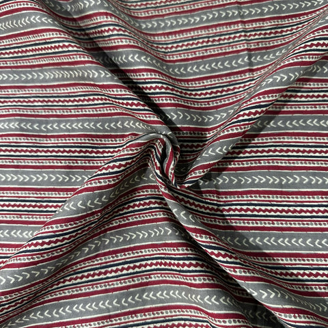 Red & Brown Ajrakh Print Cotton Fabric 23699