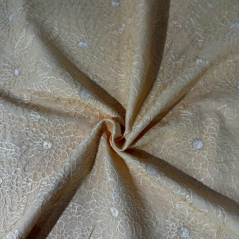 Orange Floral Sequence Thread Embroidery Cotton Fabric 11033