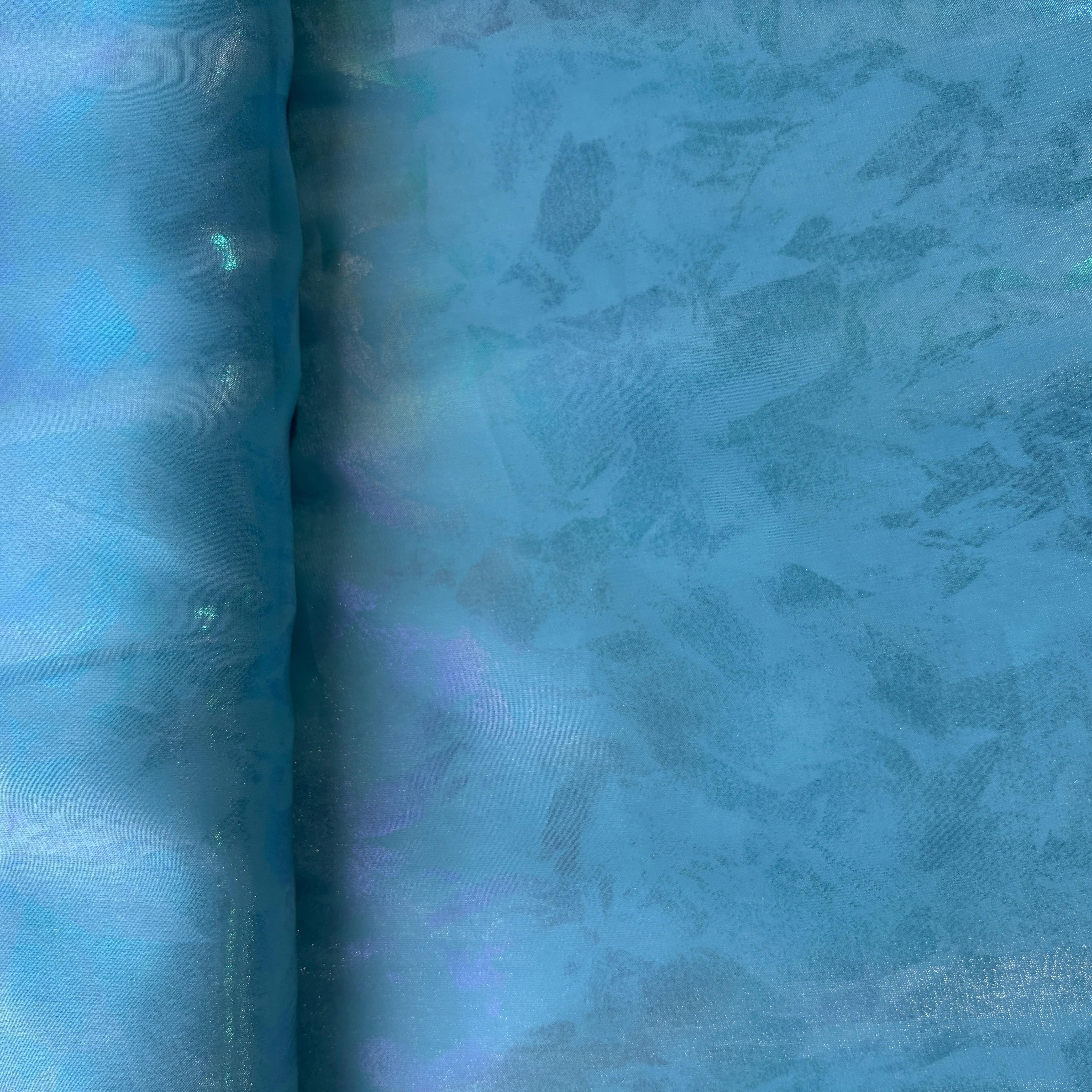 Blue 3D Floral Imported Organza Fabric 8984