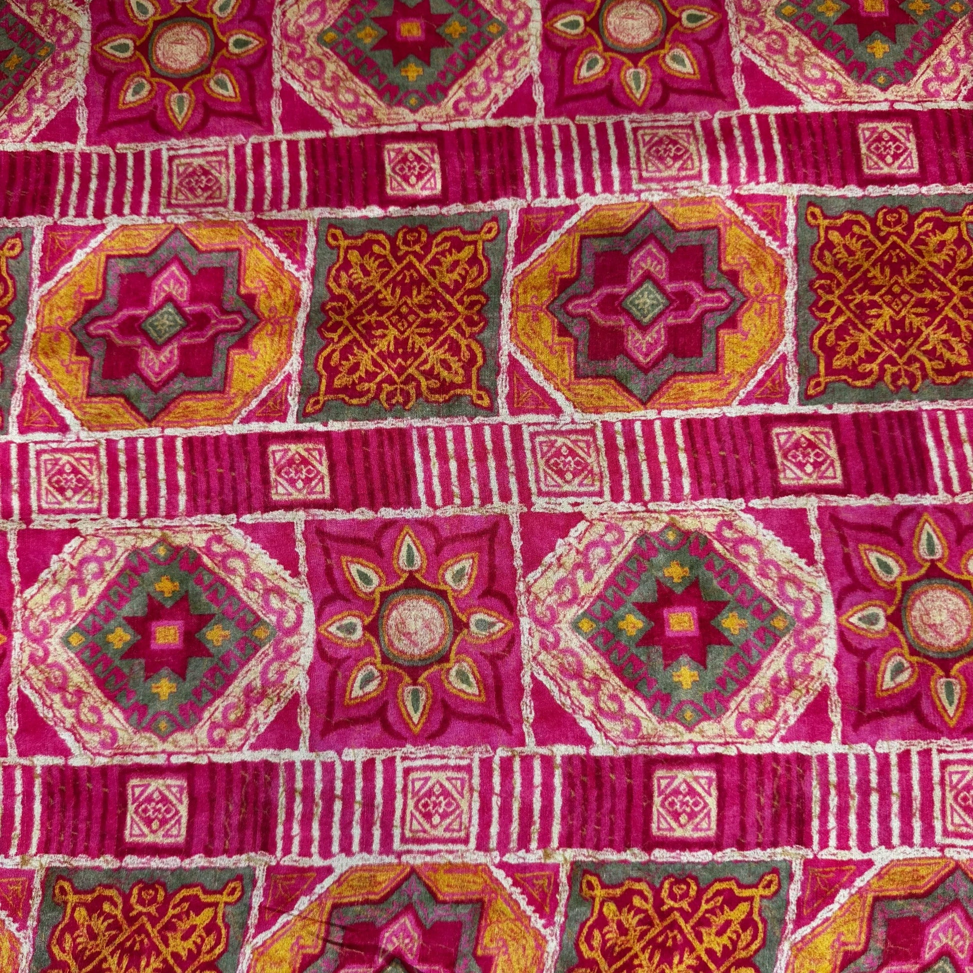 Pink Traditional Print Tusser Silk Fabric 20355