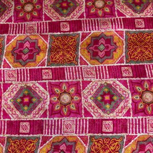 Pink Traditional Print Tusser Silk Fabric 20355