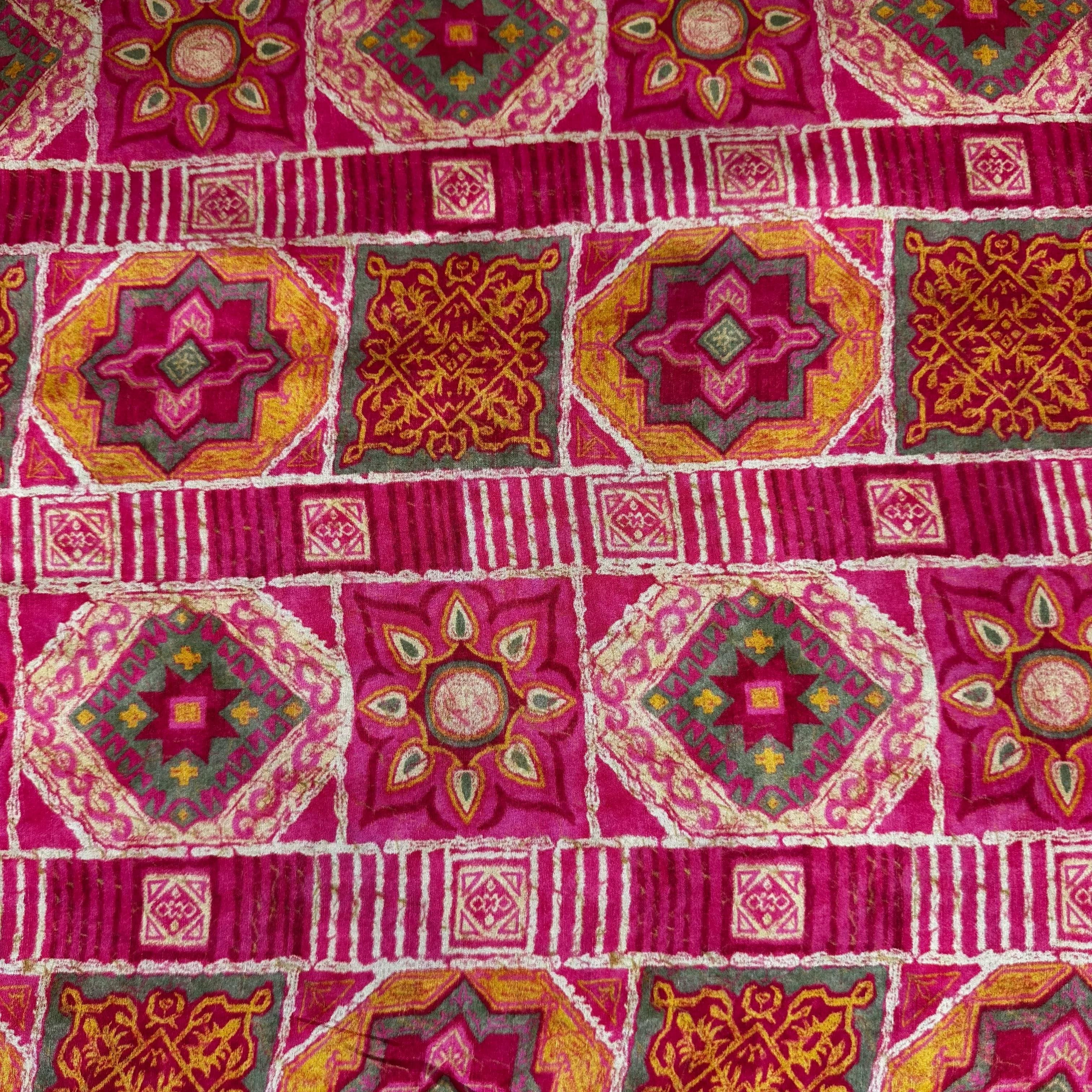 Pink Traditional Print Tusser Silk Fabric 20355
