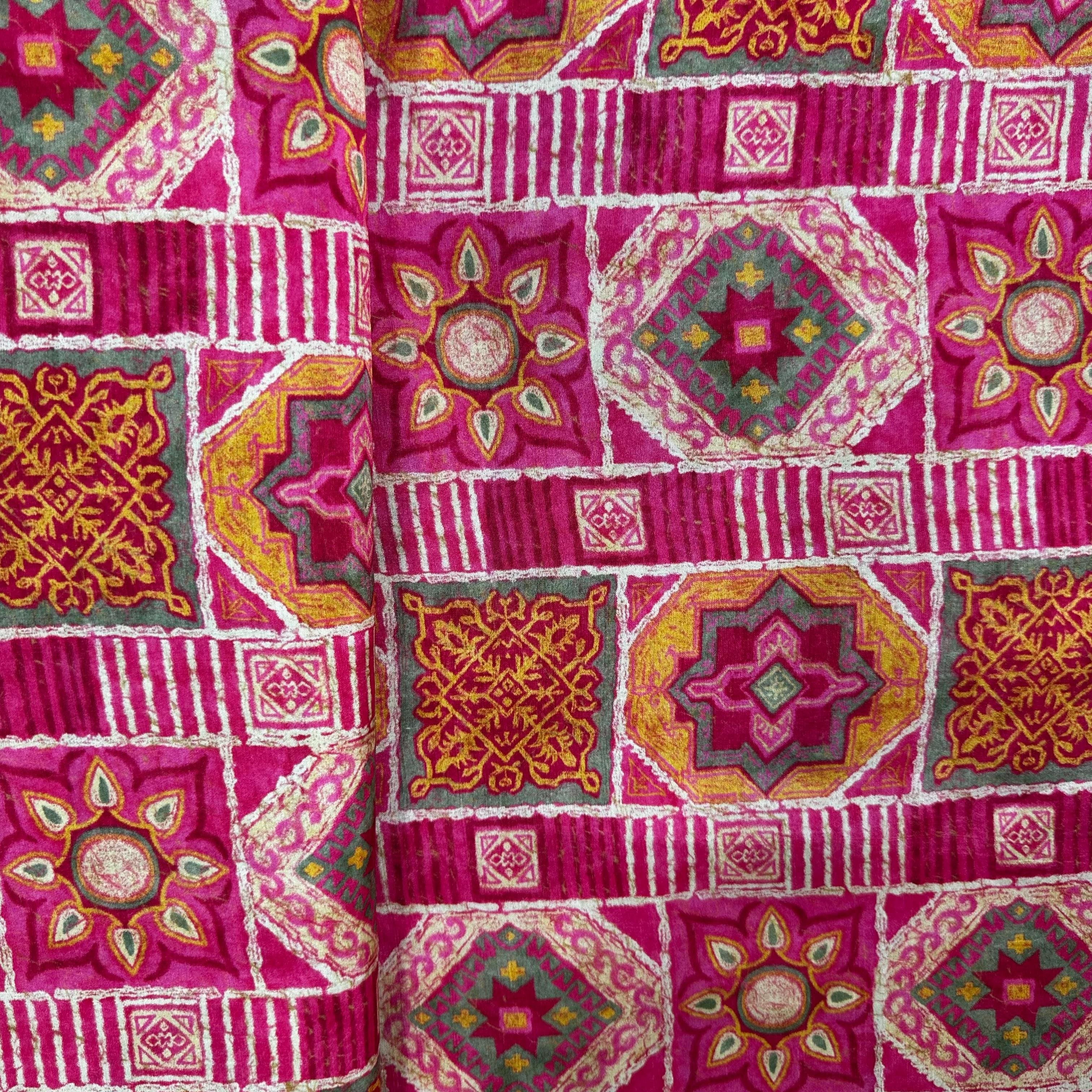 Pink Traditional Print Tusser Silk Fabric 20355