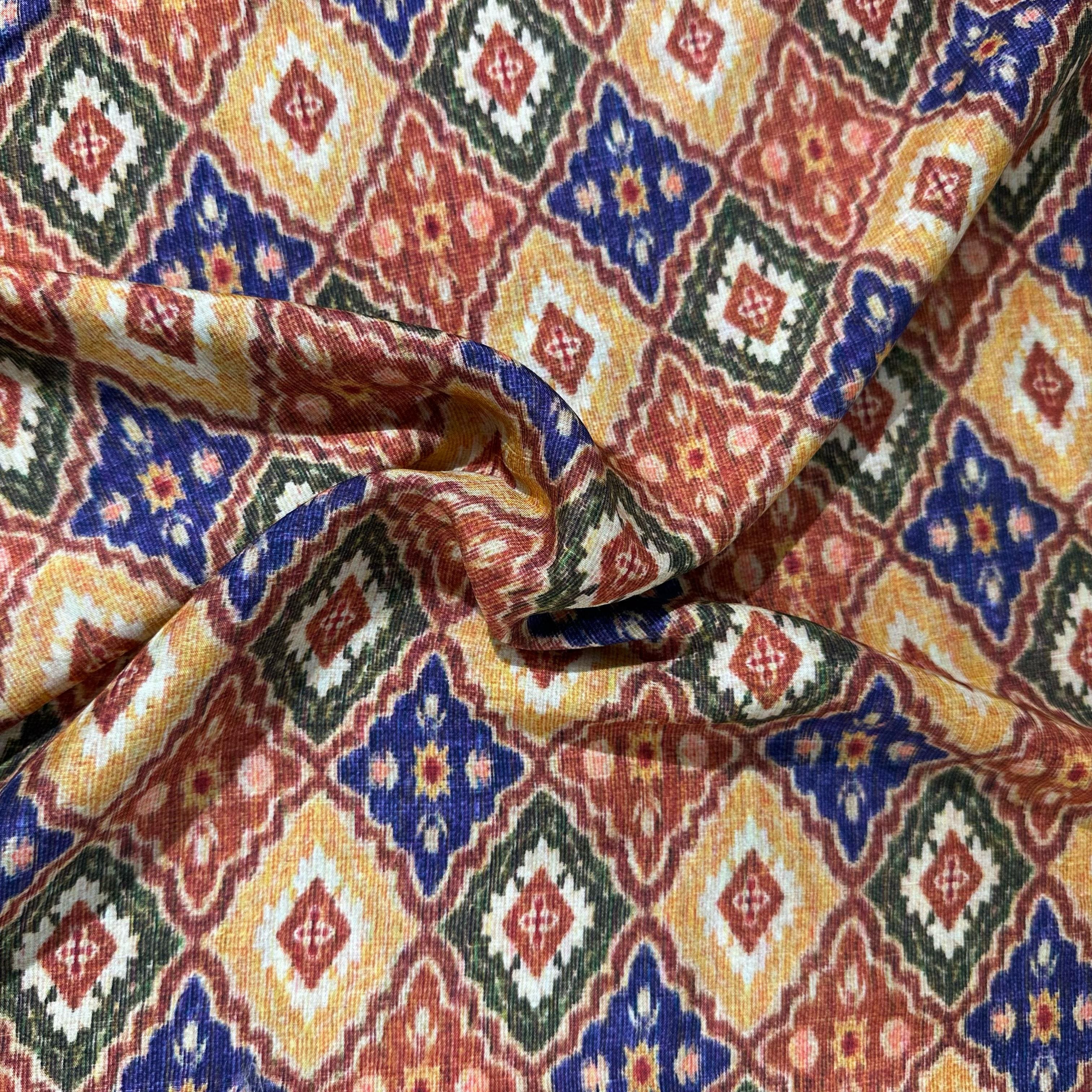 Yellow Ikkat Print Tusser Silk Fabric 20370