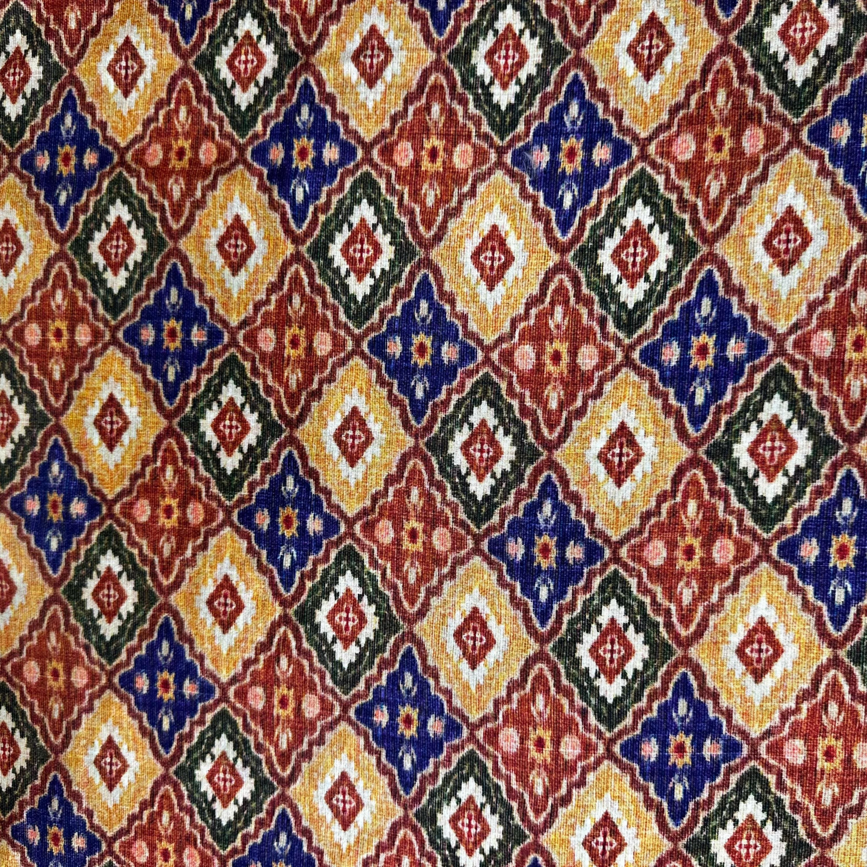 Yellow Ikkat Print Tusser Silk Fabric 20370