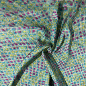 Sky Blue Geometrical Print Tusser Silk Fabric 20364
