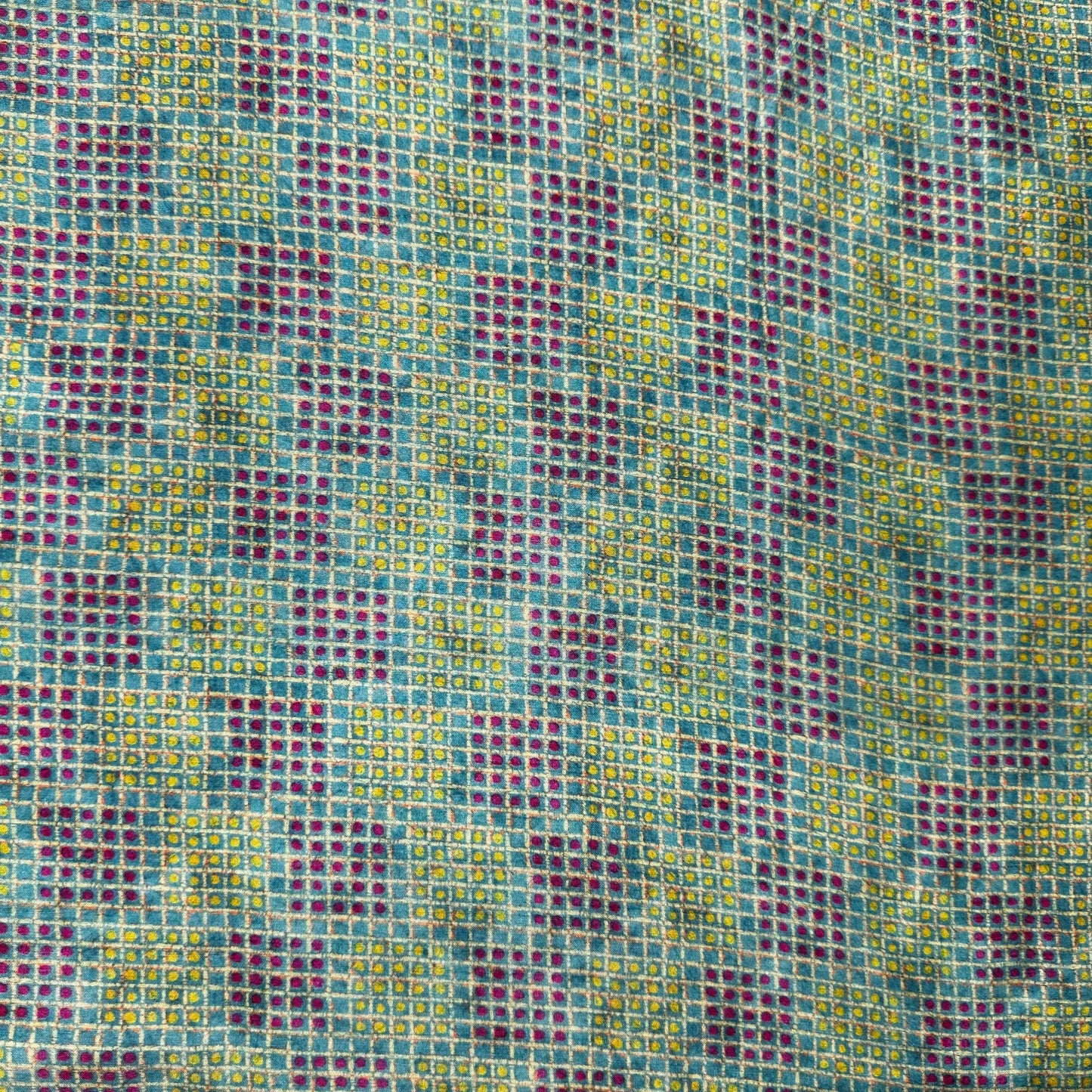 Sky Blue Geometrical Print Tusser Silk Fabric 20364