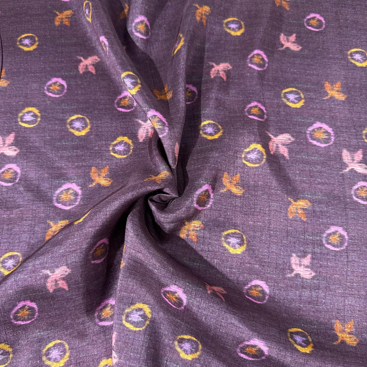 Brown Tropical Print Tusser Silk Fabric 20350